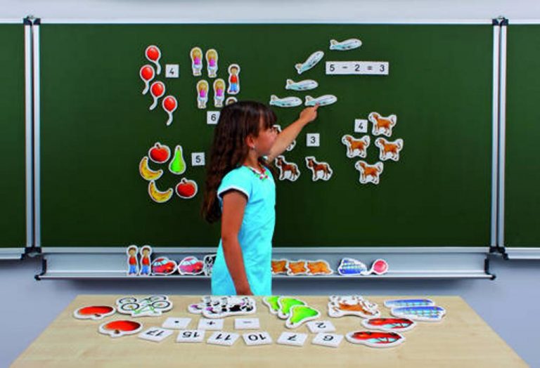 девушка математика. комплект счетного материала на магнитах. слайд урок математики. учительница у доски. инвентарь урока математики.